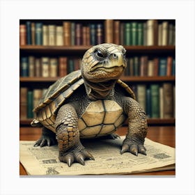 Turtle On The Book Canvas Print