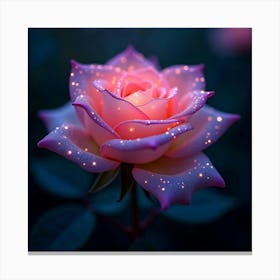 An Ethereal Rose With Petals Of Shimmering, Neon Light Blooming In A Celestial Garden 1 Canvas Print