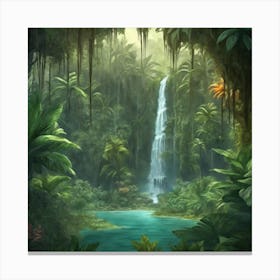 Enchanting waterfall in a lush jungle Canvas Print