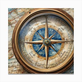 Compass On A Map Canvas Print