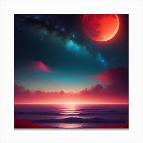 Red Moon Over The Ocean 2 Canvas Print