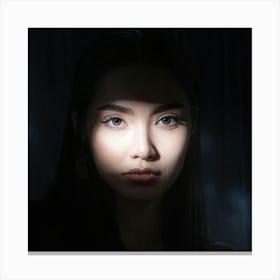 Portrait Showcasing A Chiaroscuro Technique Light Cascading Softly Across One Cheek While The Other 1 Canvas Print