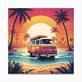 Vw Bus On The Beach 1 Canvas Print