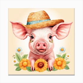 Floral Baby Pig Nursery Illustration (7) Canvas Print