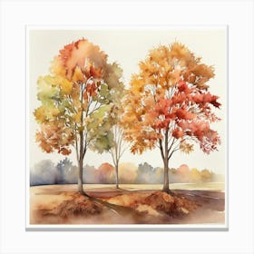 Watercolor Of Autumn Trees Art Print Canvas Print