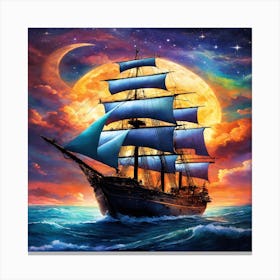 Ship In The Moonlight Canvas Print