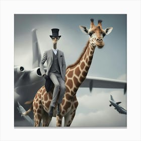 Giraffe and top hat man Canvas Print