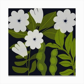 White Flowers Square Canvas Print