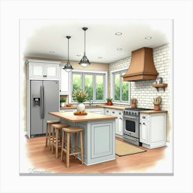 Charming Watercolor Kitchen, Modern With Classic Appeal 1 Canvas Print