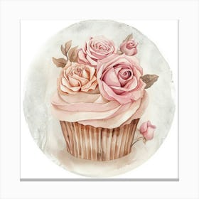 Floral Sweet Watercolor Cupcake Canvas Print