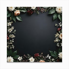 Floral Frame On A Black Background 3 Canvas Print