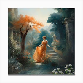 Lady In An Orange Dress Canvas Print