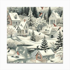 Winter Village In The Forest Canvas Print