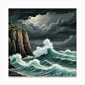 Wave Crashing On Rocks In The Ocean Art Prints (2) Canvas Print