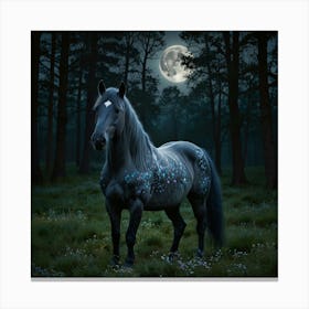 Horse In The Forest At Night 4 Canvas Print