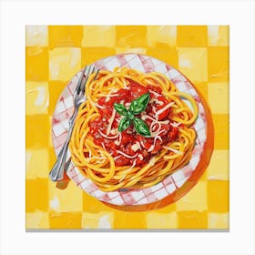 Spaghetti & Tomato Sauce Yellow Checkerboard 3 Canvas Print