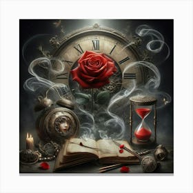 Clock And Rose Canvas Print