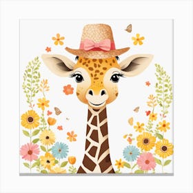Floral Baby Giraffe Nursery Illustration (3) 1 Canvas Print