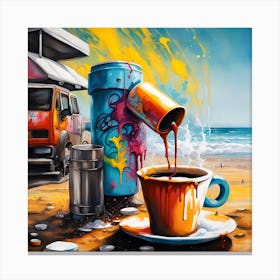 Coffee Maker's Serenade On The Sandy Shore Canvas Print