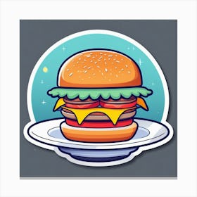 Burger On Plate On Table Sticker 2d Cute Fantasy Dreamy Vector Illustration 2d Flat Centered (27) Canvas Print