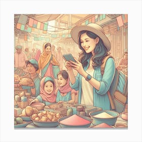 Illustration Of A Woman In A Market Canvas Print