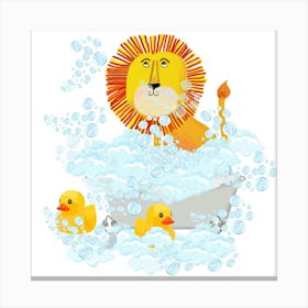 Lion enjoying bath and bubbles Canvas Print