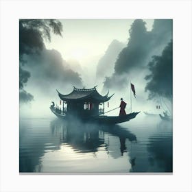 Chinese Boat In Mist Canvas Print