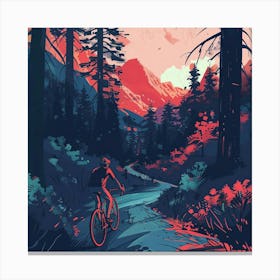 Mountain Biker In The Forest Canvas Print