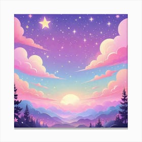 Sky With Twinkling Stars In Pastel Colors Square Composition 110 Canvas Print