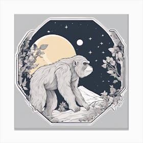 Sticker Art Design, Ape Howling To A Full Moon, Kawaii Illustration, White Background, Flat Colors, 1 Canvas Print