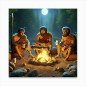 Cavemen At Campfire Canvas Print