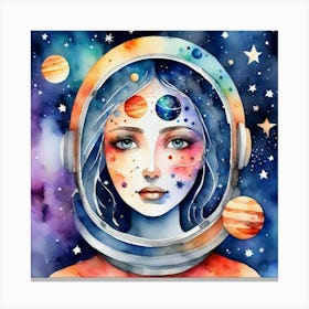 Watercolor Girl In Space Canvas Print