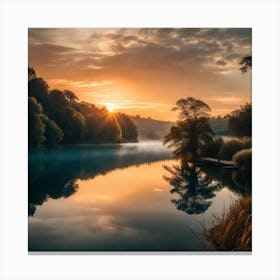 Sunrise Over A Lake 1 Canvas Print