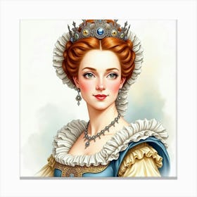 Beautiful Watercolor Portrait Of Queen Elizabeth I, Exuding Historic Charm 1 Canvas Print