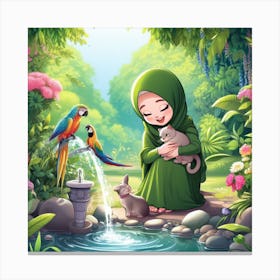 Girl With Parrot Canvas Print