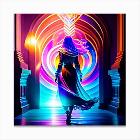 Woman Walking Through A Colorful Tunnel Canvas Print