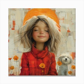 Little Girl With Dog Canvas Print