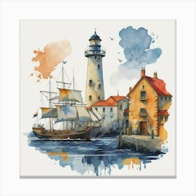 Watercolor Lighthouse Canvas Print