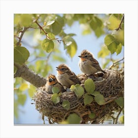 Sparrows In Nest 1 Canvas Print