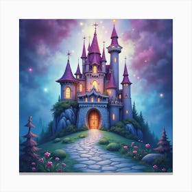 Enchanted Castle With Magical Aura, Watercolor 1 Canvas Print