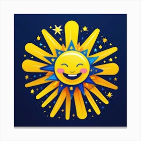 Lovely smiling sun on a blue gradient background 47 Canvas Print