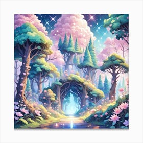 A Fantasy Forest With Twinkling Stars In Pastel Tone Square Composition 257 Canvas Print