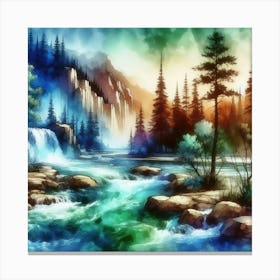 Watercolor Of A Waterfall 2 Canvas Print
