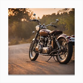 Sunset On A Motorcycle Canvas Print