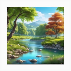 Landscape With Trees And River 1 Canvas Print