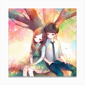 Couple Sitting Under A Tree Canvas Print