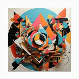 A dynamic abstract artwork with bold geometric shapes, vibrant colors, and intricate patterns. The composition should have a modern, minimalistic feel with a focus on symmetry and contrast 2 Canvas Print