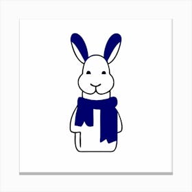 Simple Blue Cartoon Rabbit With Scarf Canvas Print