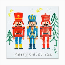 Cheerful Crayon Toy Soldiers With Merry Christmas Message Canvas Print