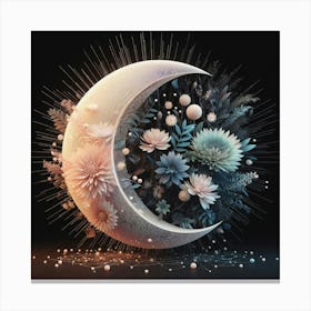 Moon And Flowers Canvas Print